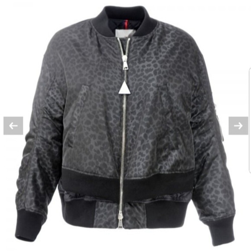 Moncler Black Gray Leopard Print Two Tier Layers Bomber Jacket Size 1